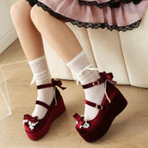 LBSFY  -  2024 Spring New Princess Lolita Platform Mary Jane Party Shoes Womens Sweet Bow Thick Flat Platform Cosplay Wedge Heels Pumps 45